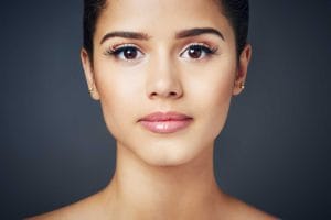 Close-up of a young woman with natural makeup