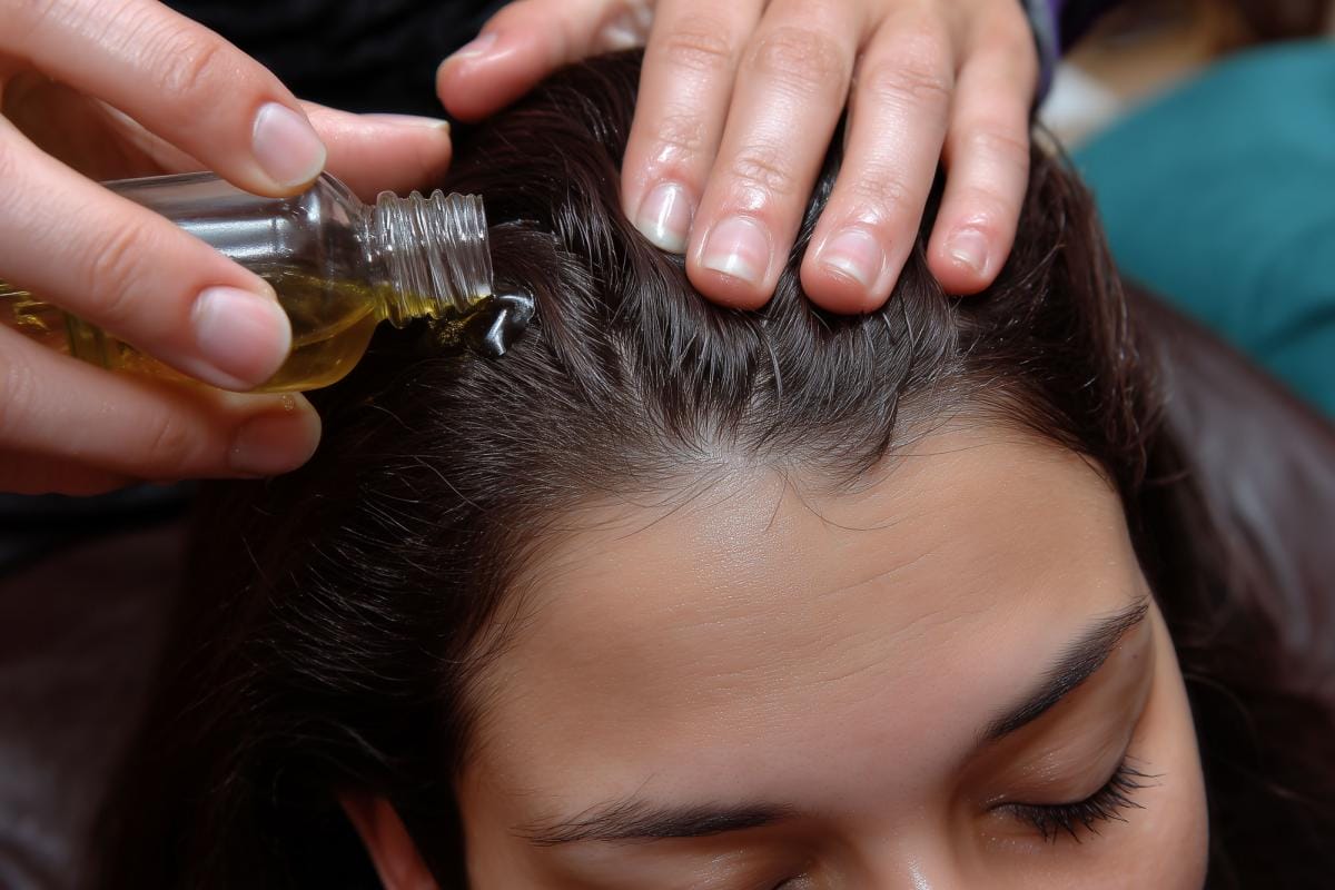 Applying oil to scalp for massage