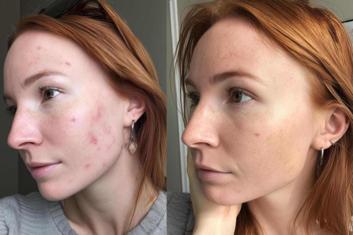 Before and after skin treatment comparison.