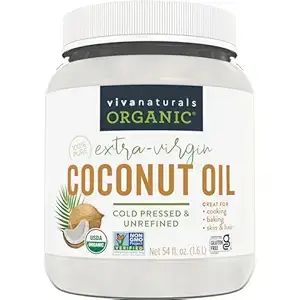 Organic coconut oil jar, cold pressed, unrefined.