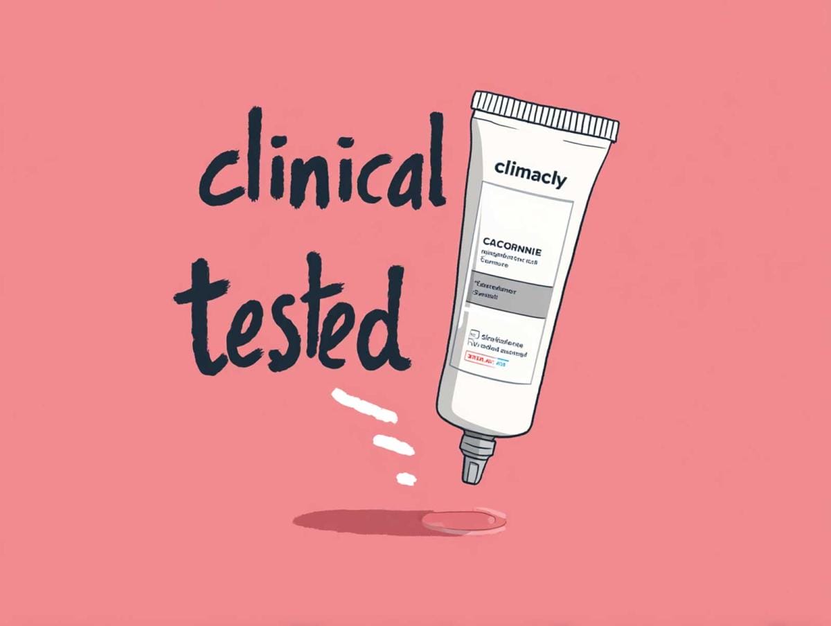 Clinical tested skincare product tube illustration.