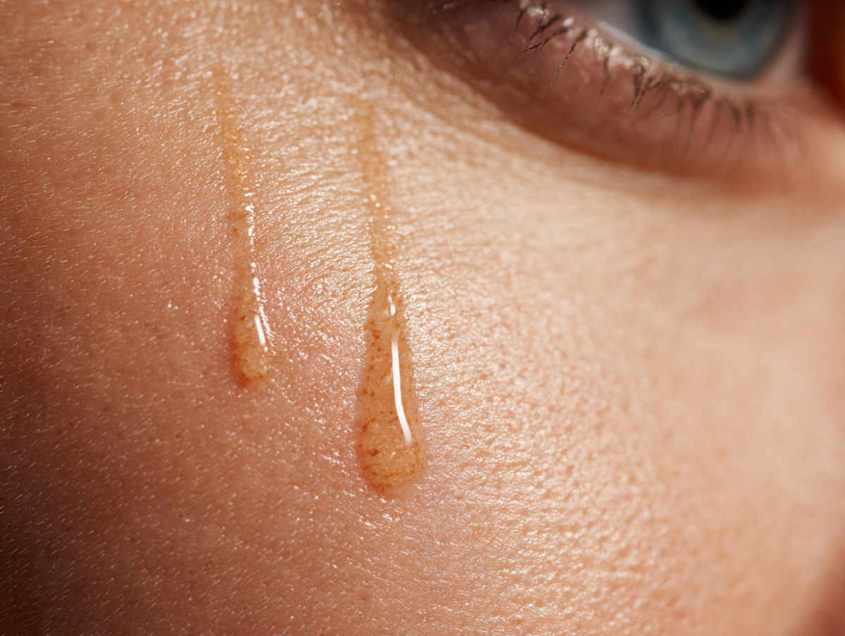 Close-up of tears on a cheek