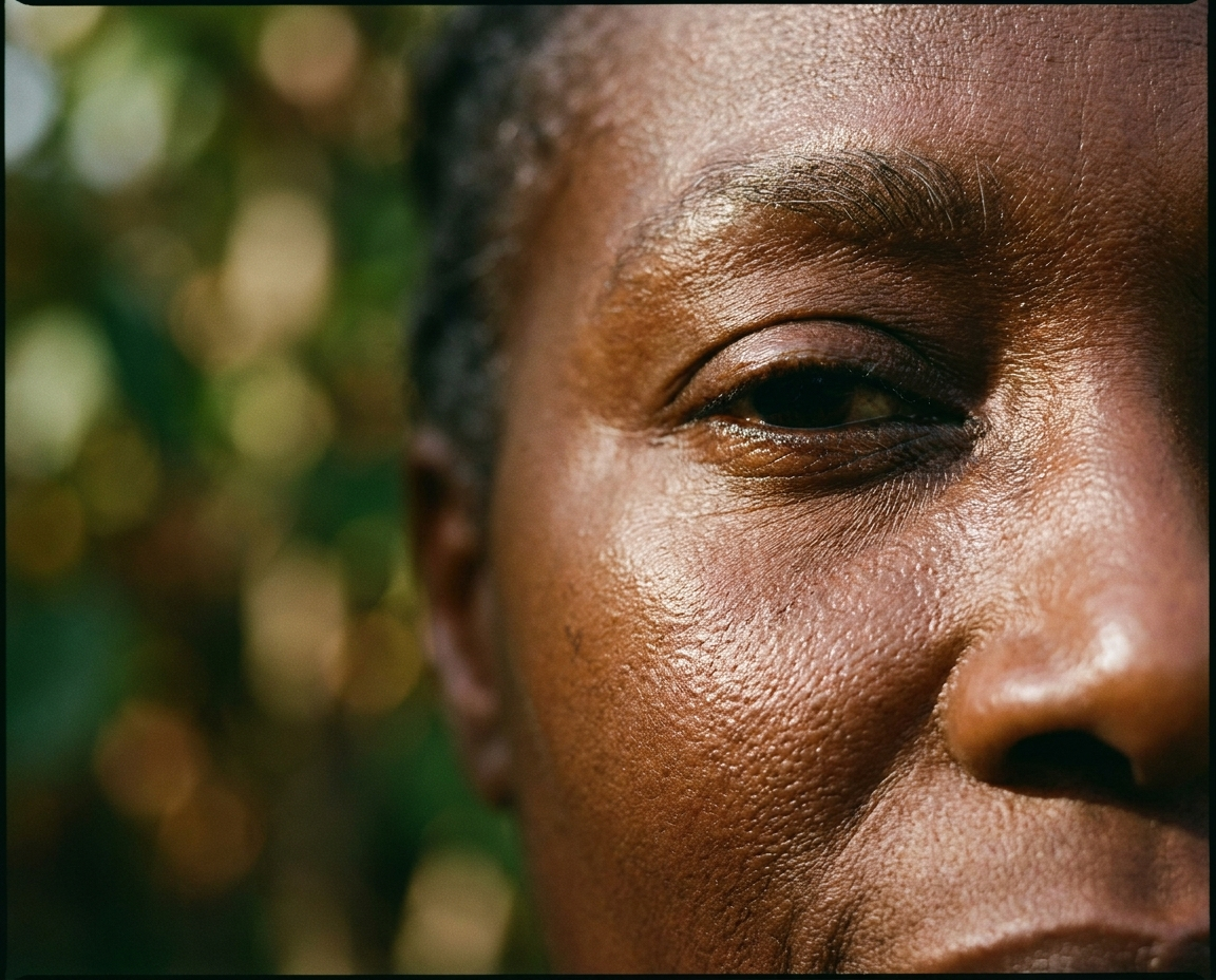Close-up of a woman's radiant glowing skin in her 50s showing incredible texture and luminosity
