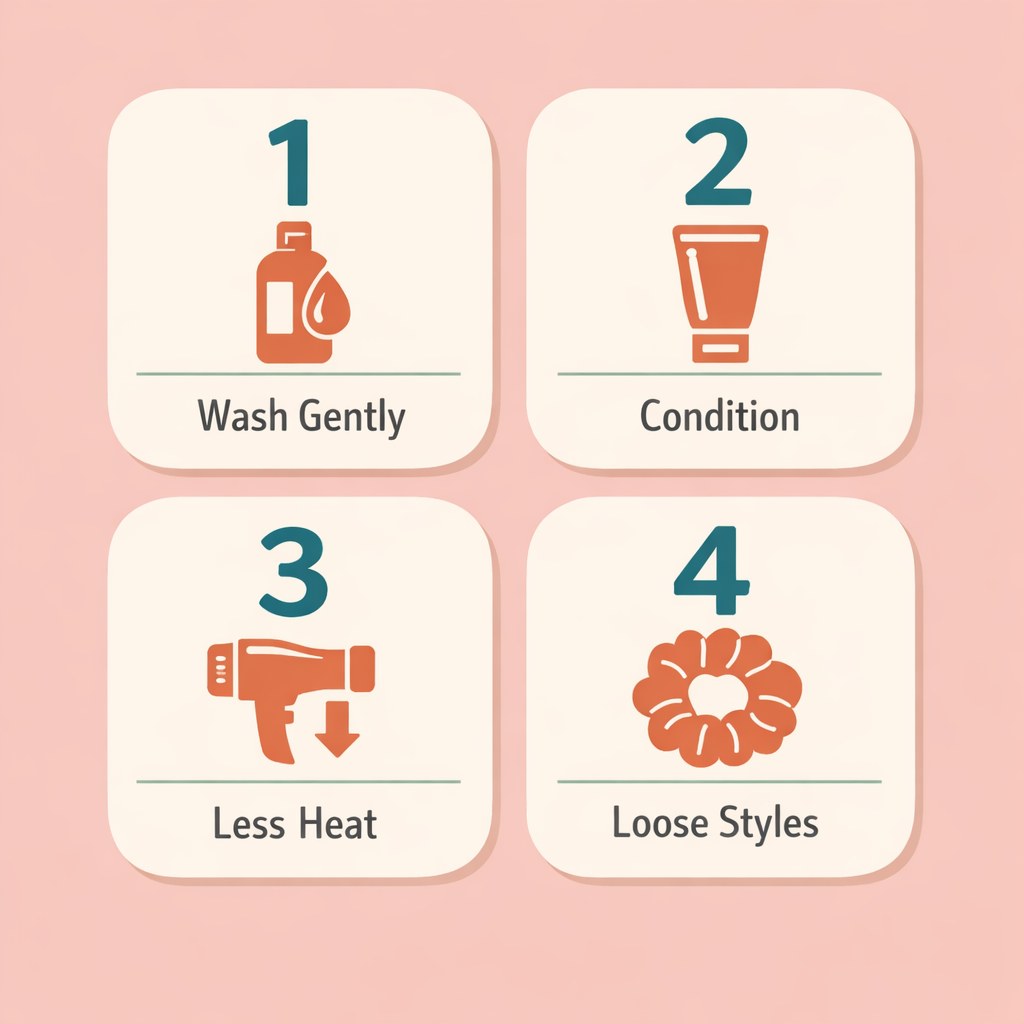Infographic of four gentle haircare habits for midlife hair