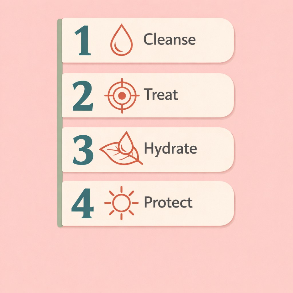 Four-step skin routine for perimenopause: cleanse, treat, hydrate, protect